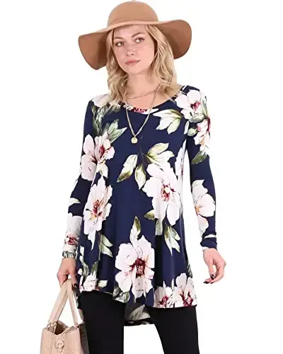 Popana Womens Long Sleeve Tunic Tops to Wear with Leggings - Long Tunic Shirts for Women Loose Fit Dressy Plus Size Casual - POPANA