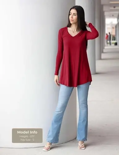 Popana Womens Long Sleeve Tunic Tops to Wear with Leggings - Long Tunic Shirts for Women Loose Fit Dressy Plus Size Casual - 2