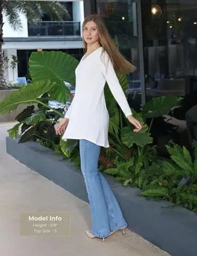 Popana Womens Long Sleeve Tunic Tops to Wear with Leggings - Long Tunic Shirts for Women Loose Fit Dressy Plus Size Casual - 2