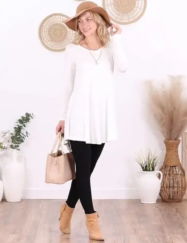 Popana Womens Long Sleeve Tunic Tops to Wear with Leggings - Long Tunic Shirts for Women Loose Fit Dressy Plus Size Casual - 4