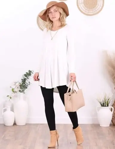 Popana Long Sleeve Tunic Top Shirts Women, Flowy Dressy Loose Fit Tops Womens Tunics Tees Long Sleeve Shirt for Leggings - 3