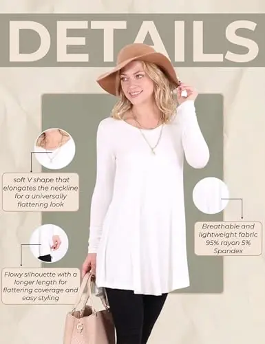 Popana Long Sleeve Tunic Top Shirts Women, Flowy Dressy Loose Fit Tops Womens Tunics Tees Long Sleeve Shirt for Leggings - 6