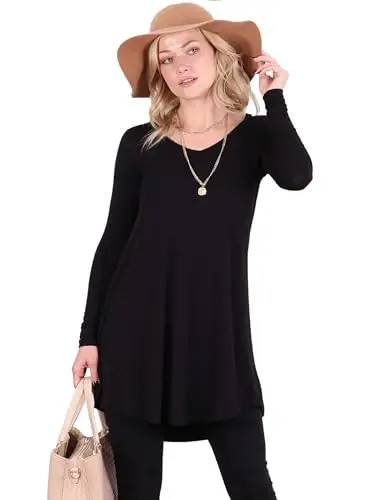 Popana Long Sleeve Tunic Top Shirts Women, Flowy Dressy Loose Fit Tops Womens Tunics Tees Long Sleeve Shirt for Leggings 