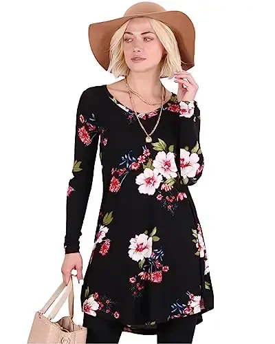 Popana Womens Long Sleeve Tunic Tops to Wear with Leggings - Long Tunic Shirts for Women Loose Fit Dressy Plus Size Casual - 1