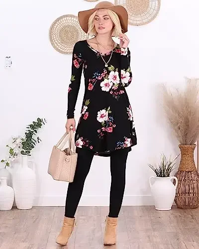 Popana Womens Long Sleeve Tunic Tops to Wear with Leggings - Long Tunic Shirts for Women Loose Fit Dressy Plus Size Casual - 2