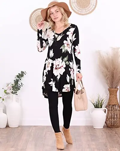 Popana Womens Long Sleeve Tunic Tops to Wear with Leggings - Long Tunic Shirts for Women Loose Fit Dressy Plus Size Casual - 3