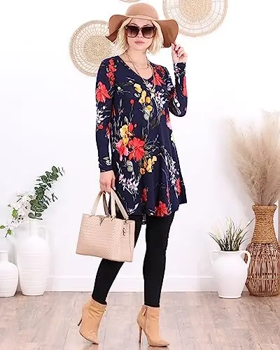Popana Womens Long Sleeve Tunic Tops to Wear with Leggings - Long Tunic Shirts for Women Loose Fit Dressy Plus Size Casual - 2