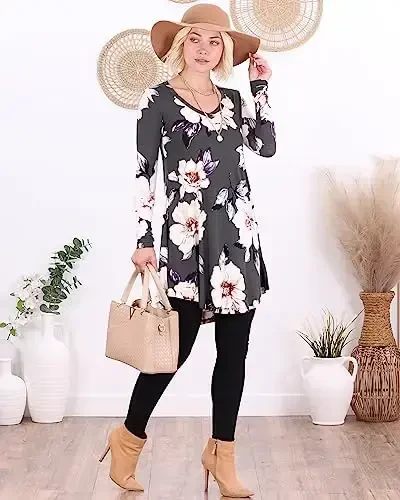 Popana Womens Long Sleeve Tunic Tops to Wear with Leggings - Long Tunic Shirts for Women Loose Fit Dressy Plus Size Casual - 2