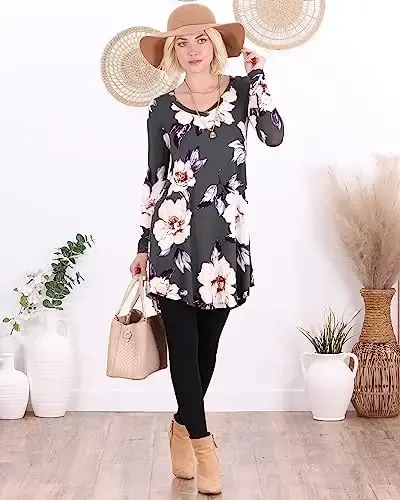 Popana Womens Long Sleeve Tunic Tops to Wear with Leggings - Long Tunic Shirts for Women Loose Fit Dressy Plus Size Casual - 4