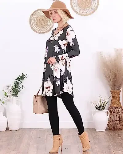 Popana Womens Long Sleeve Tunic Tops to Wear with Leggings - Long Tunic Shirts for Women Loose Fit Dressy Plus Size Casual - 5