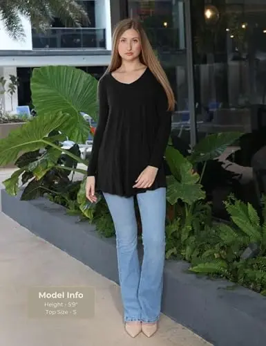 Popana Womens Long Sleeve Tunic Tops to Wear with Leggings - Long Tunic Shirts for Women Loose Fit Dressy Plus Size Casual - 2