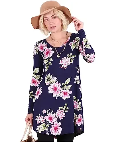 Popana Womens Long Sleeve Tunic Tops to Wear with Leggings - Long Tunic Shirts for Women Loose Fit Dressy Plus Size Casual - 1