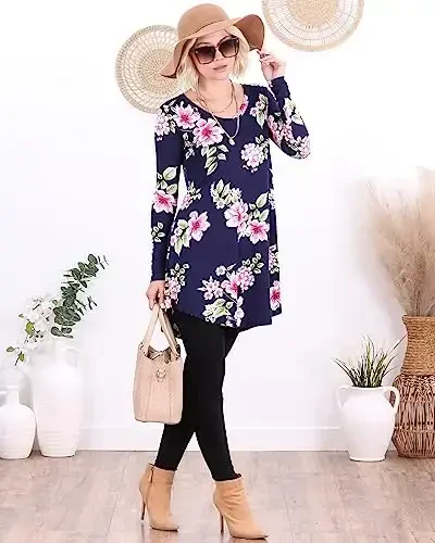 Popana Womens Long Sleeve Tunic Tops to Wear with Leggings - Long Tunic Shirts for Women Loose Fit Dressy Plus Size Casual - 5