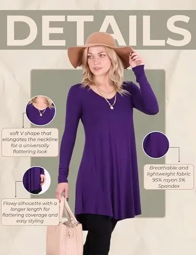 Popana Womens Long Sleeve Tunic Tops to Wear with Leggings - Long Tunic Shirts for Women Loose Fit Dressy Plus Size Casual - 6
