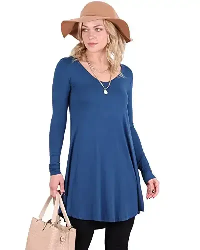 Popana Womens Long Sleeve Tunic Tops to Wear with Leggings - Long Tunic Shirts for Women Loose Fit Dressy Plus Size Casual 