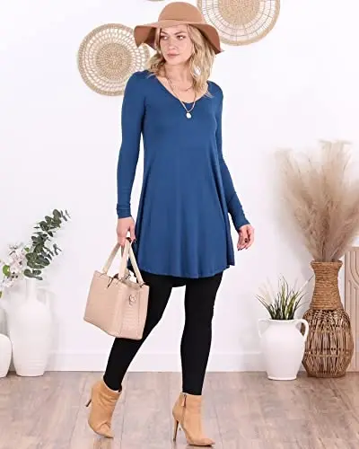 Popana Womens Long Sleeve Tunic Tops to Wear with Leggings - Long Tunic Shirts for Women Loose Fit Dressy Plus Size Casual - 2