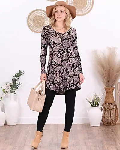 Popana Womens Long Sleeve Tunic Tops to Wear with Leggings - Long Tunic Shirts for Women Loose Fit Dressy Plus Size Casual - 2