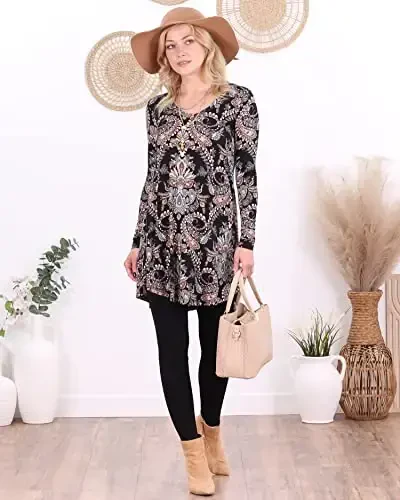 Popana Womens Long Sleeve Tunic Tops to Wear with Leggings - Long Tunic Shirts for Women Loose Fit Dressy Plus Size Casual - 3