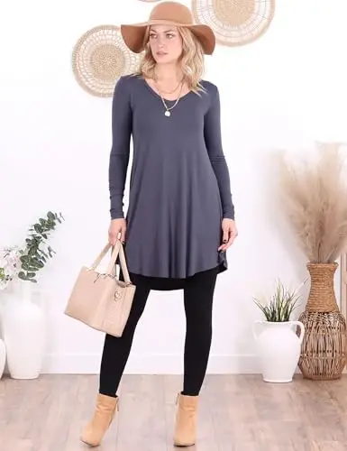 Popana Womens Long Sleeve Tunic Tops to Wear with Leggings - Long Tunic Shirts for Women Loose Fit Dressy Plus Size Casual - 3