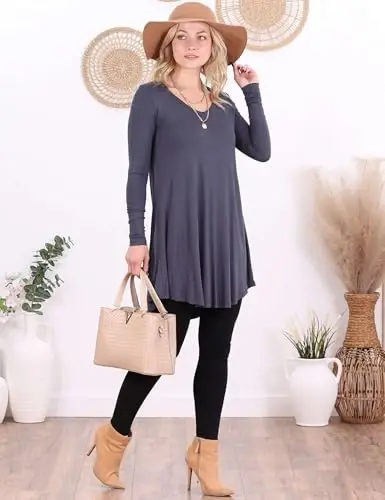 Popana Womens Long Sleeve Tunic Tops to Wear with Leggings - Long Tunic Shirts for Women Loose Fit Dressy Plus Size Casual - 4
