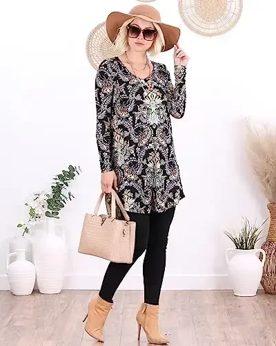 Popana Womens Long Sleeve Tunic Tops to Wear with Leggings - Long Tunic Shirts for Women Loose Fit Dressy Plus Size Casual - 4