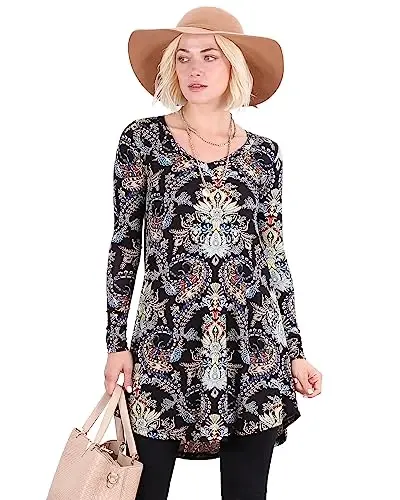 Popana Long Sleeve Tunic Top Shirts Women, Flowy Dressy Loose Fit Tops Womens Tunics Tees Long Sleeve Shirt for Leggings - POPANA
