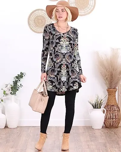 Popana Long Sleeve Tunic Top Shirts Women, Flowy Dressy Loose Fit Tops Womens Tunics Tees Long Sleeve Shirt for Leggings - POPANA (1)