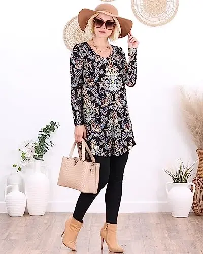 Popana Long Sleeve Tunic Top Shirts Women, Flowy Dressy Loose Fit Tops Womens Tunics Tees Long Sleeve Shirt for Leggings - 4