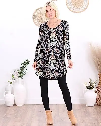 Popana Long Sleeve Tunic Top Shirts Women, Flowy Dressy Loose Fit Tops Womens Tunics Tees Long Sleeve Shirt for Leggings - 5