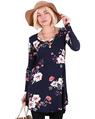 Popana Womens Long Sleeve Tunic Tops to Wear with Leggings - Long Tunic Shirts for Women Loose Fit Dressy Plus Size Casual - 1