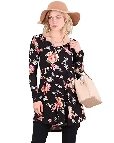 Popana Womens Long Sleeve Tunic Tops to Wear with Leggings - Long Tunic Shirts for Women Loose Fit Dressy Plus Size Casual - 1