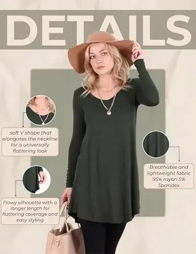 Popana Womens Long Sleeve Tunic Tops to Wear with Leggings - Long Tunic Shirts for Women Loose Fit Dressy Plus Size Casual - 6