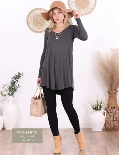 Popana Womens Long Sleeve Tunic Tops to Wear with Leggings - Long Tunic Shirts for Women Loose Fit Dressy Plus Size Casual - POPANA (1)