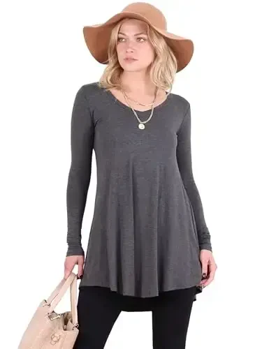 Popana Womens Long Sleeve Tunic Tops to Wear with Leggings - Long Tunic Shirts for Women Loose Fit Dressy Plus Size Casual 