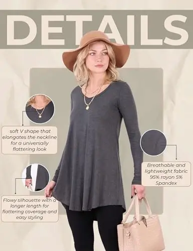 Popana Womens Long Sleeve Tunic Tops to Wear with Leggings - Long Tunic Shirts for Women Loose Fit Dressy Plus Size Casual - 6