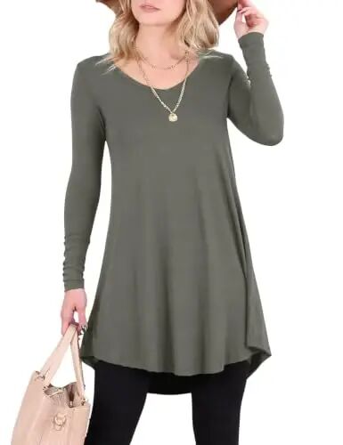 Popana Long Sleeve Tunic Top Shirts Women, Flowy Dressy Loose Fit Tops Womens Tunics Tees Long Sleeve Shirt for Leggings - Popana