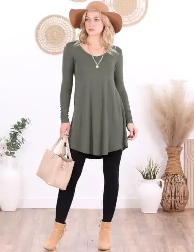 Popana Long Sleeve Tunic Top Shirts Women, Flowy Dressy Loose Fit Tops Womens Tunics Tees Long Sleeve Shirt for Leggings - Popana (1)