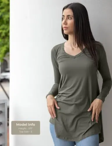 Popana Long Sleeve Tunic Top Shirts Women, Flowy Dressy Loose Fit Tops Womens Tunics Tees Long Sleeve Shirt for Leggings - 4