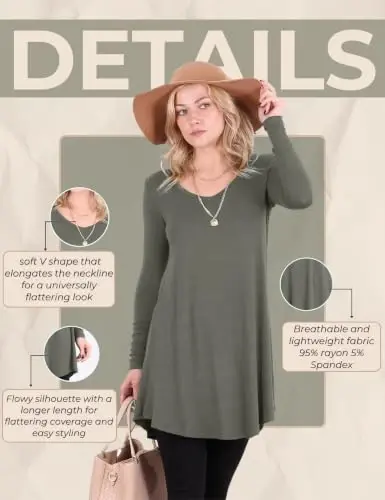 Popana Long Sleeve Tunic Top Shirts Women, Flowy Dressy Loose Fit Tops Womens Tunics Tees Long Sleeve Shirt for Leggings - 6