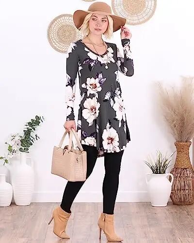 Popana Long Sleeve Tunic Top Shirts Women, Flowy Dressy Loose Fit Tops Womens Tunics Tees Long Sleeve Shirt for Leggings - Popana (1)