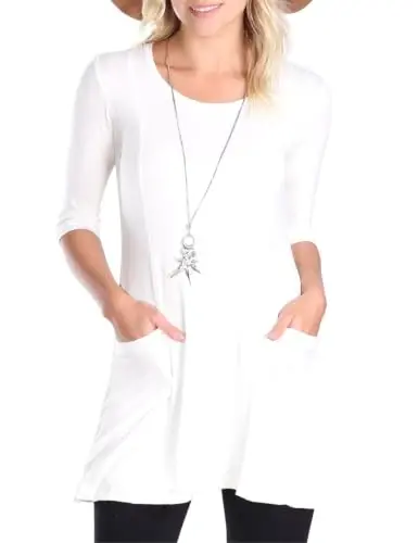 Popana Women’s 3/4 Sleeve Tunic Top – Scoop Neck Long Tunic Shirts to Wear with Leggings with Pockets - 1