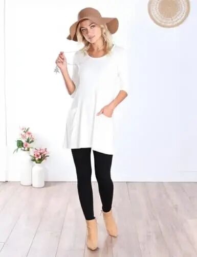 Popana Women’s 3/4 Sleeve Tunic Top – Scoop Neck Long Tunic Shirts to Wear with Leggings with Pockets - Popana (1)