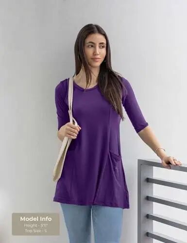 Popana Women’s 3/4 Sleeve Tunic Top – Scoop Neck Long Tunic Shirts to Wear with Leggings with Pockets - Popana (1)