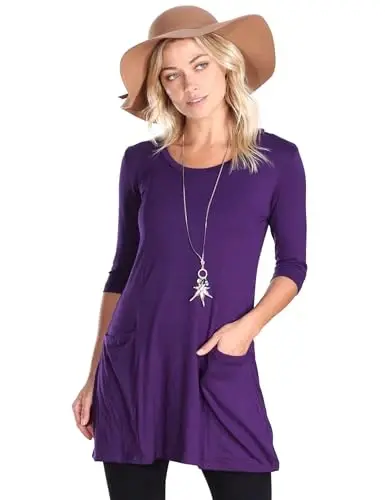 Popana Women’s 3/4 Sleeve Tunic Top – Scoop Neck Long Tunic Shirts to Wear with Leggings with Pockets - 1