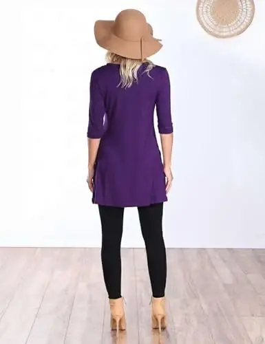 Popana Women’s 3/4 Sleeve Tunic Top – Scoop Neck Long Tunic Shirts to Wear with Leggings with Pockets - 5