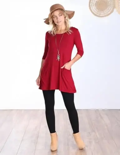Popana Women’s 3/4 Sleeve Tunic Top – Scoop Neck Long Tunic Shirts to Wear with Leggings with Pockets - 3