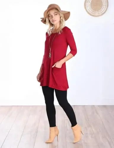 Popana Women’s 3/4 Sleeve Tunic Top – Scoop Neck Long Tunic Shirts to Wear with Leggings with Pockets - 4