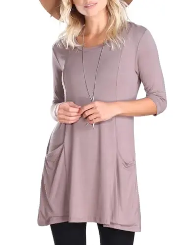 Popana Women’s 3/4 Sleeve Tunic Top – Scoop Neck Long Tunic Shirts to Wear with Leggings with Pockets - 1