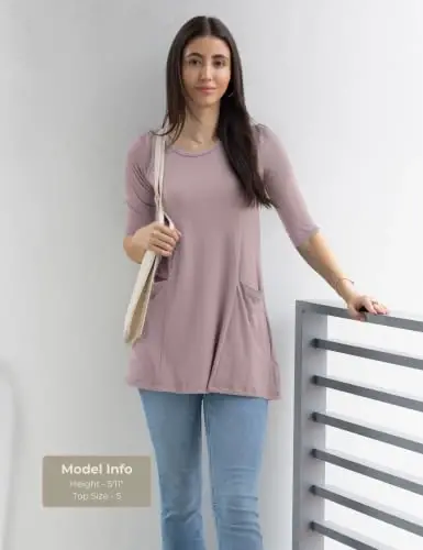 Popana Women’s 3/4 Sleeve Tunic Top – Scoop Neck Long Tunic Shirts to Wear with Leggings with Pockets - 4