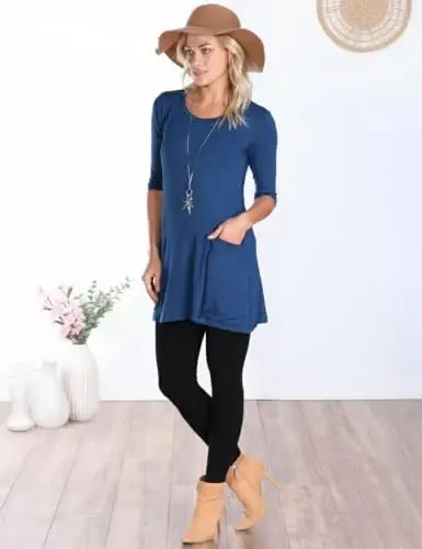 Popana Women’s 3/4 Sleeve Tunic Top – Scoop Neck Long Tunic Shirts to Wear with Leggings with Pockets - 4